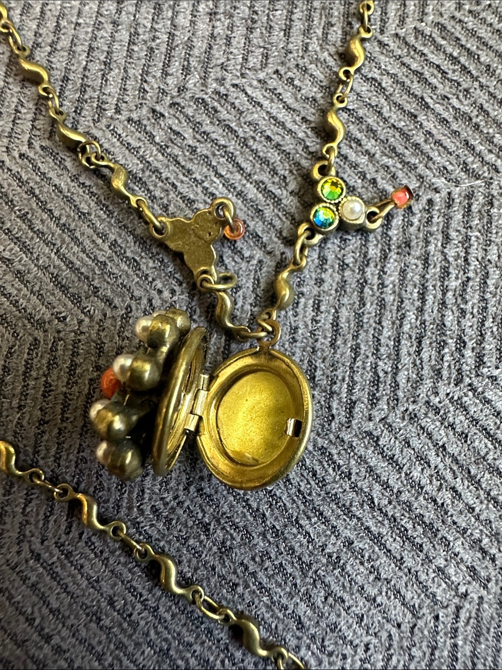 Michal Negrin Gold-tone Layered doubleFloral Locket Necklace - Picture 4 of 9